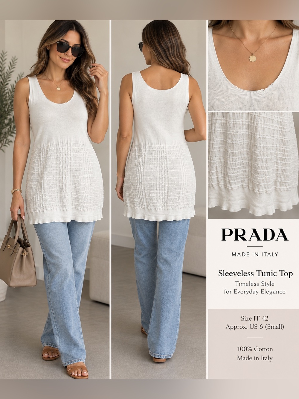 Prada White Sleeveless Cotton Tunic Top